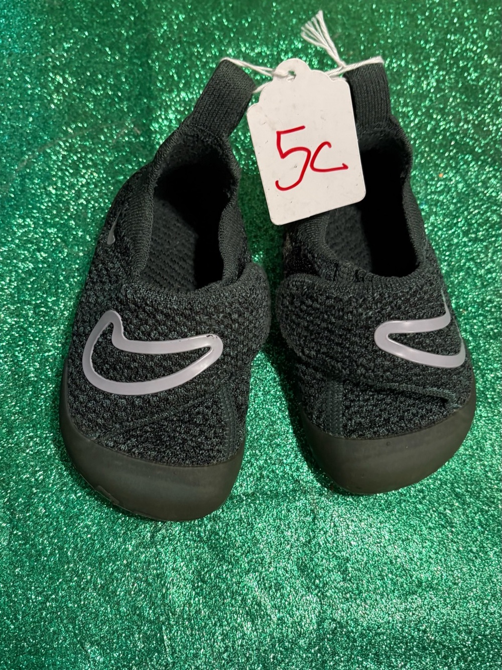 Nike Kids Black Knit Slip-On Sneakers with Silver Swoosh